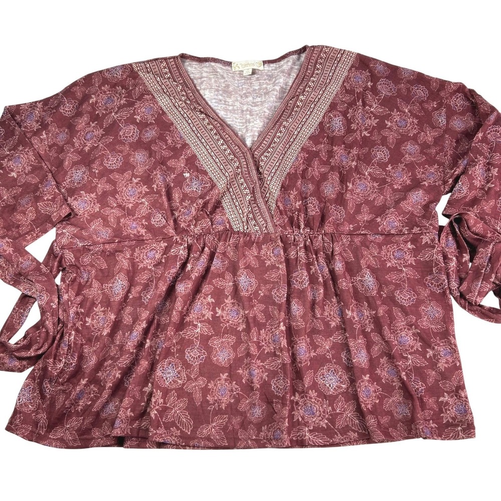 Weekend Suzanne Betro Top Wms 4X Burgundy Floral Surplice Boho Peplum Romantic - Picture 5 of 9